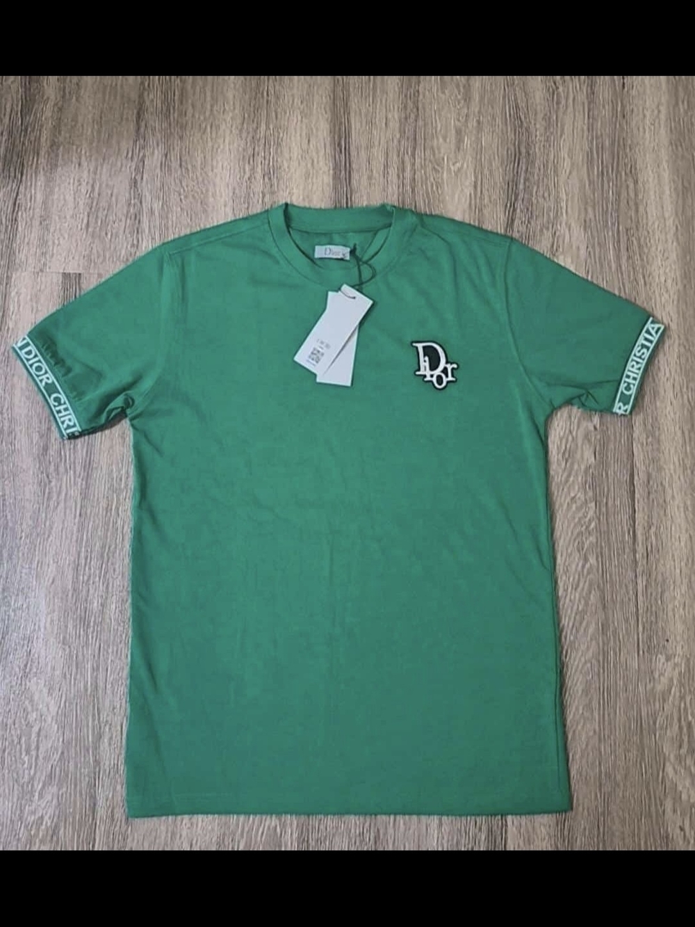 Dior Green Chest Logo Short-Sleeve Tee with Branded Sleeve Trim